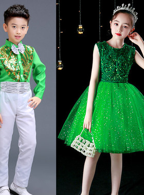 六一儿童节男女中小学生大合唱演出服班级诗朗诵表演礼服紫色亮片