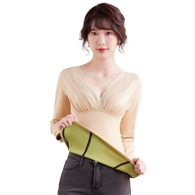 保暖女款内衣加绒上衣打底衫加厚秋冬季德绒发热无痕紧身收腹内穿