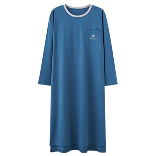 四季睡衣男款长袍纯棉冬季男款大码200连体睡裙套头男士睡群春秋