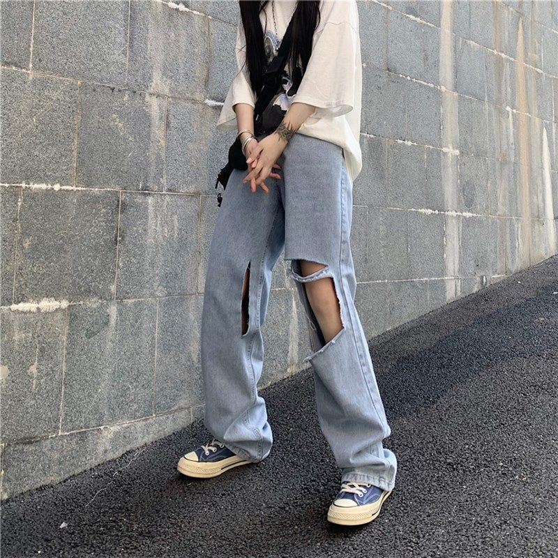 大码破洞牛仔裤女夏季薄款胖妹妹长裤宽松显瘦梨型身材裤子阔腿裤,女装/女士精品,牛仔裤,淘宝优惠券,粉丝福利购,淘宝优惠卷
