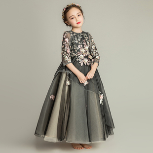 女童公主裙晚礼服蓬蓬裙儿童钢琴演出服生日小花童婚纱洋气秋冬季