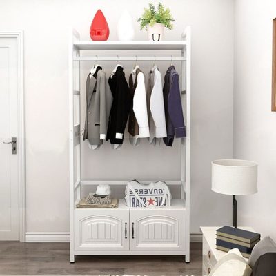 现代简约实木衣橱落地收纳钢质铁艺组合衣柜经济型加固简易木衣柜