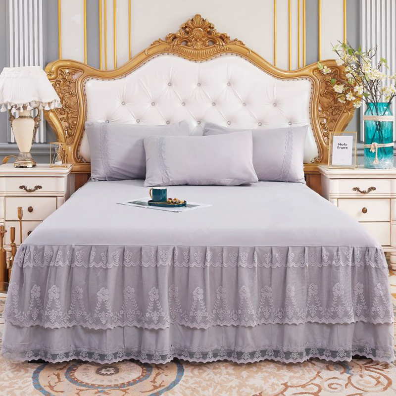 蕾丝床裙单件欧式花边床单床围裙三件套床罩防尘遮丑四季通用防滑