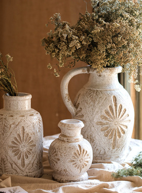 美式乡村家居装饰复古白色双耳陶瓷花瓶酒店装饰色釉奶壶花器P36