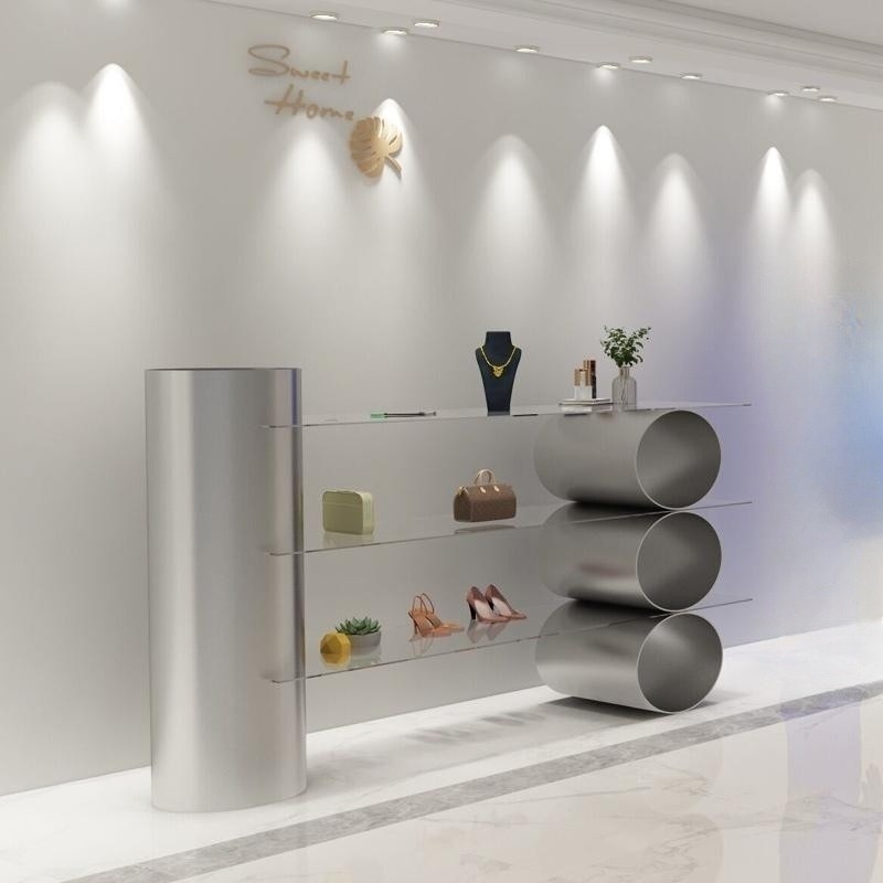 服装店展示架玻璃中岛流水台落地多层买手店饰品货架鞋包店服装店