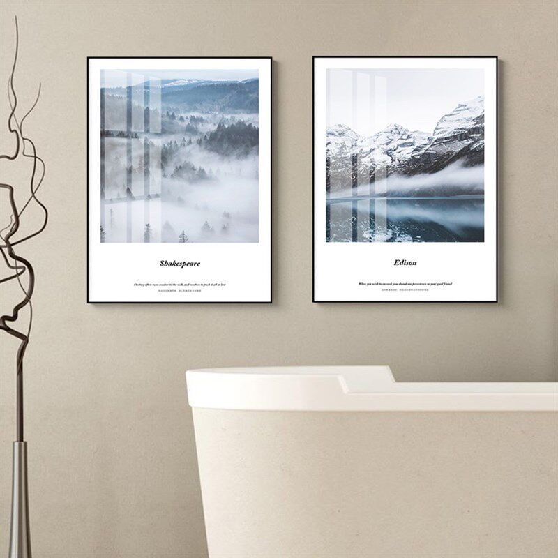 北欧斜阳城市风景浴室装饰画有框镜面玻璃简约淋浴间背景墙壁挂画