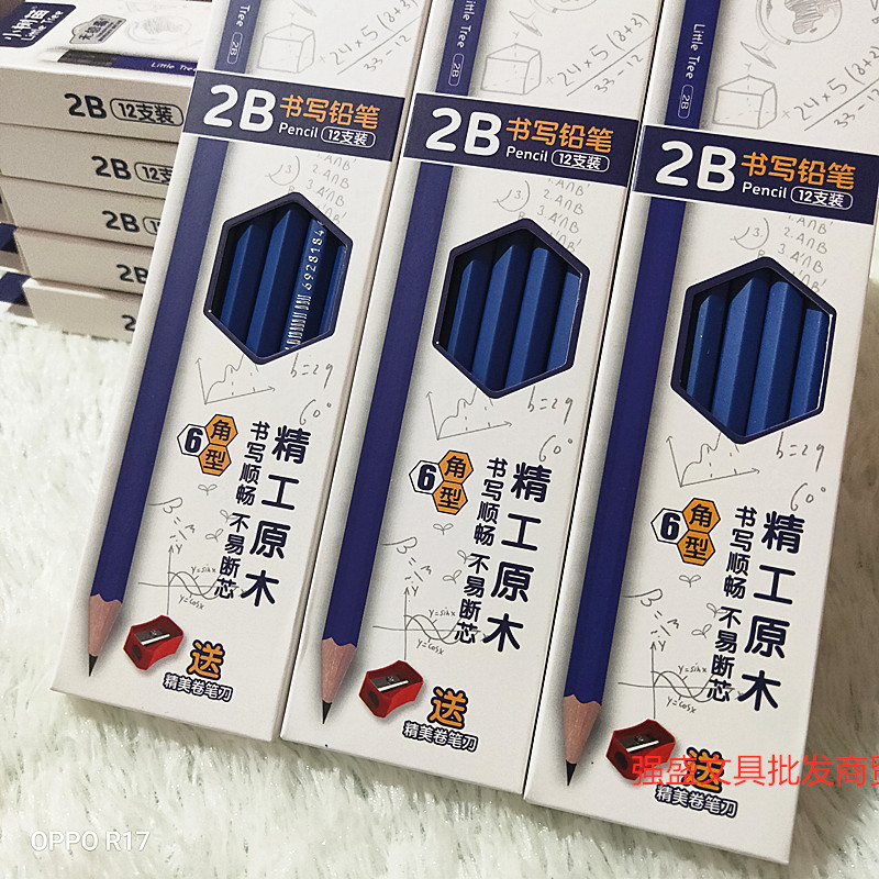 小树苗原木六角杆铅笔2B儿童矫正握姿小学生幼儿园书写六棱铅笔