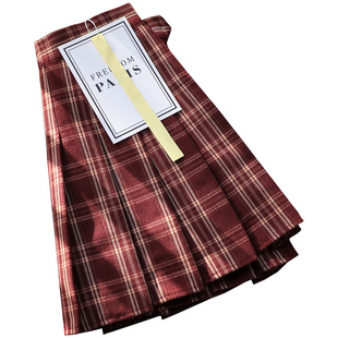 格子百褶裙女春夏短款裙高腰复古格纹a字半身裙秋显瘦百搭短裙裤