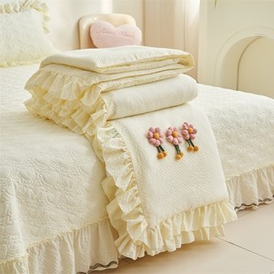 夏凉被空调被子单人 夏被四件套可机水洗薄款 韩式 泡泡纱花边床盖款