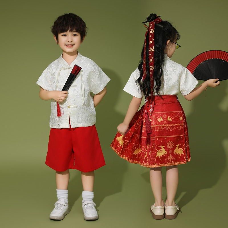 六一儿童红色中国风演出服小学生汉服马面裙幼儿园国风合唱表演服,童装/婴儿装/亲子装,汉服,淘宝优惠券,粉丝福利购,淘宝优惠卷