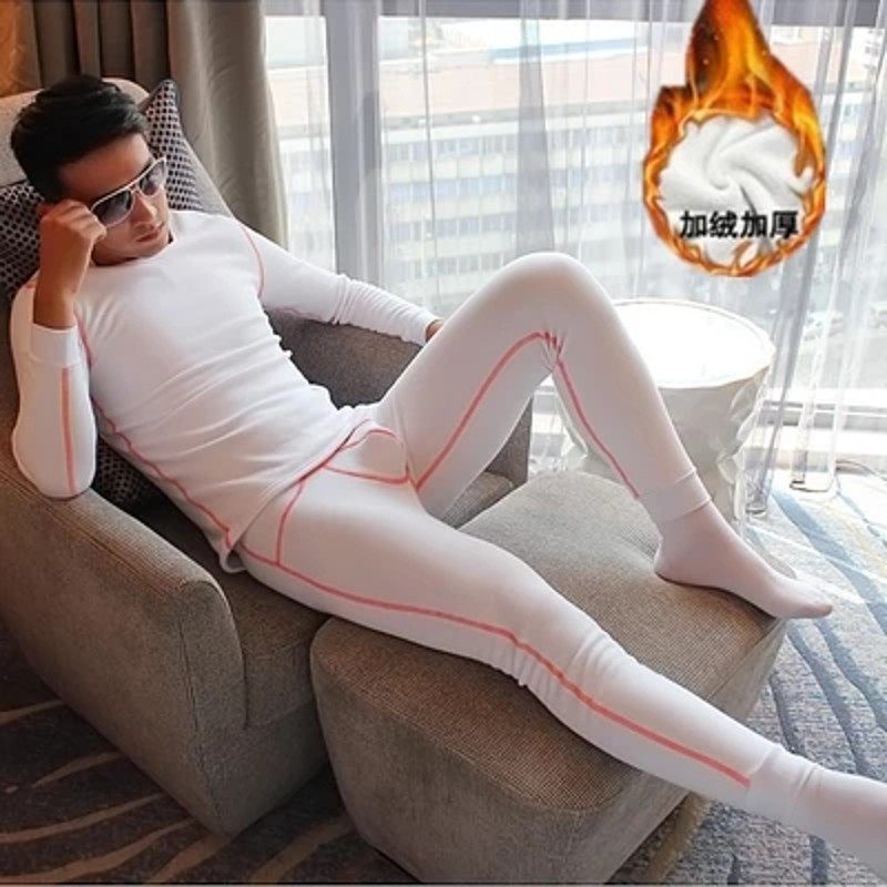 加绒加厚保暖内衣套装男士纯棉修身圆领冬天贴身打底衫青年秋衣裤