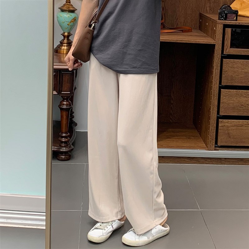 胖mm高腰阔腿裤夏季新款宽松弹力坑条休闲长裤大码女装薄款女裤子