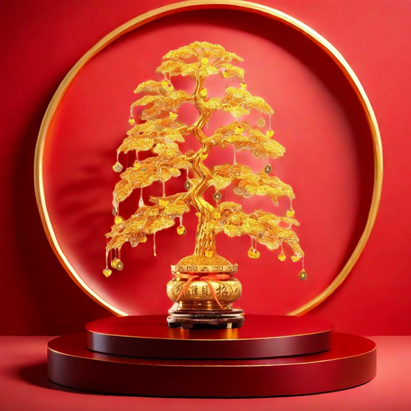 摇钱树乔迁店铺摆件开业手工发财树招财客厅装饰品铝线编织工艺品