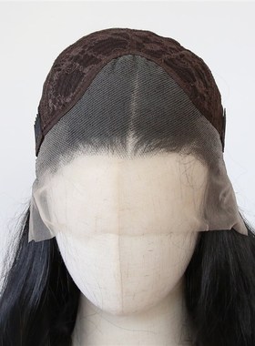 自然黑色前蕾丝化纤大蕾丝高温丝假发中分欧美长卷发整顶假发90cm