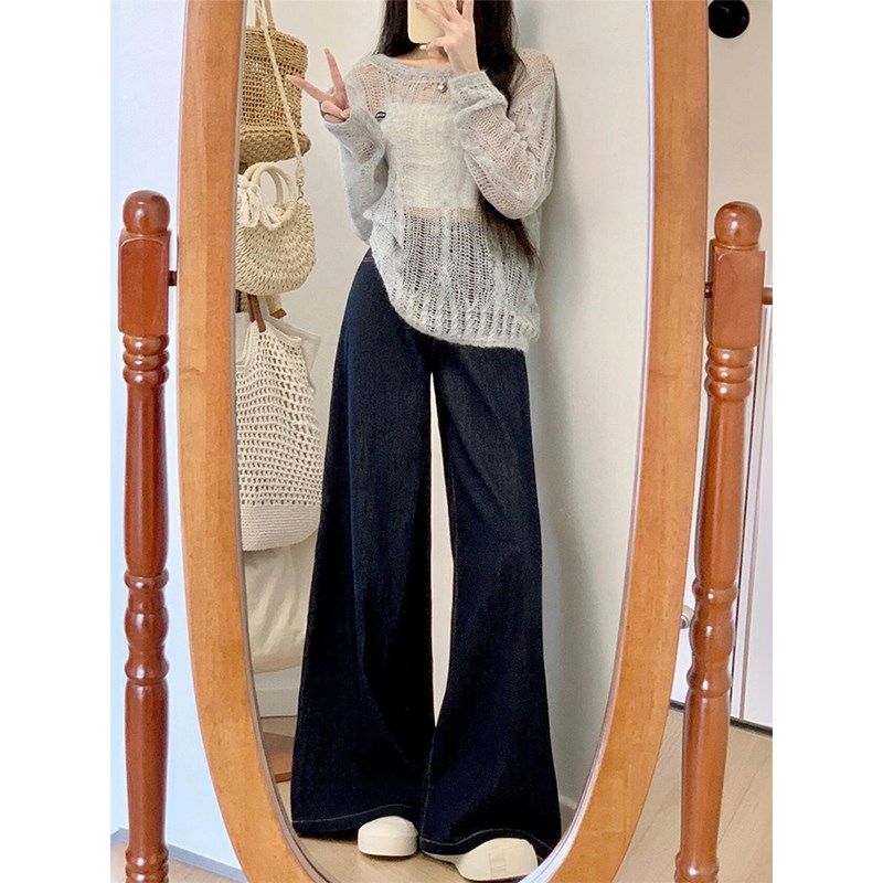 深蓝色阔腿牛仔裤女秋新款胖妹妹mm梨形身材高腰宽松显瘦直筒长裤,女装/女士精品,大码裤装,淘宝优惠券,粉丝福利购,淘宝优惠卷