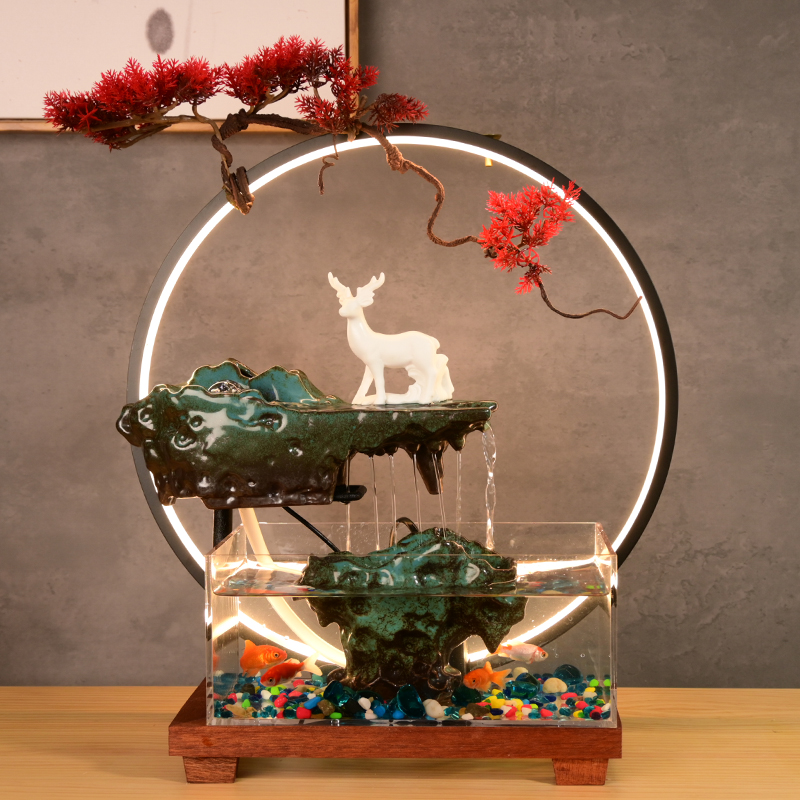 客厅家用流水摆件小型鱼缸循环增氧办公桌面景观办公室装饰礼品