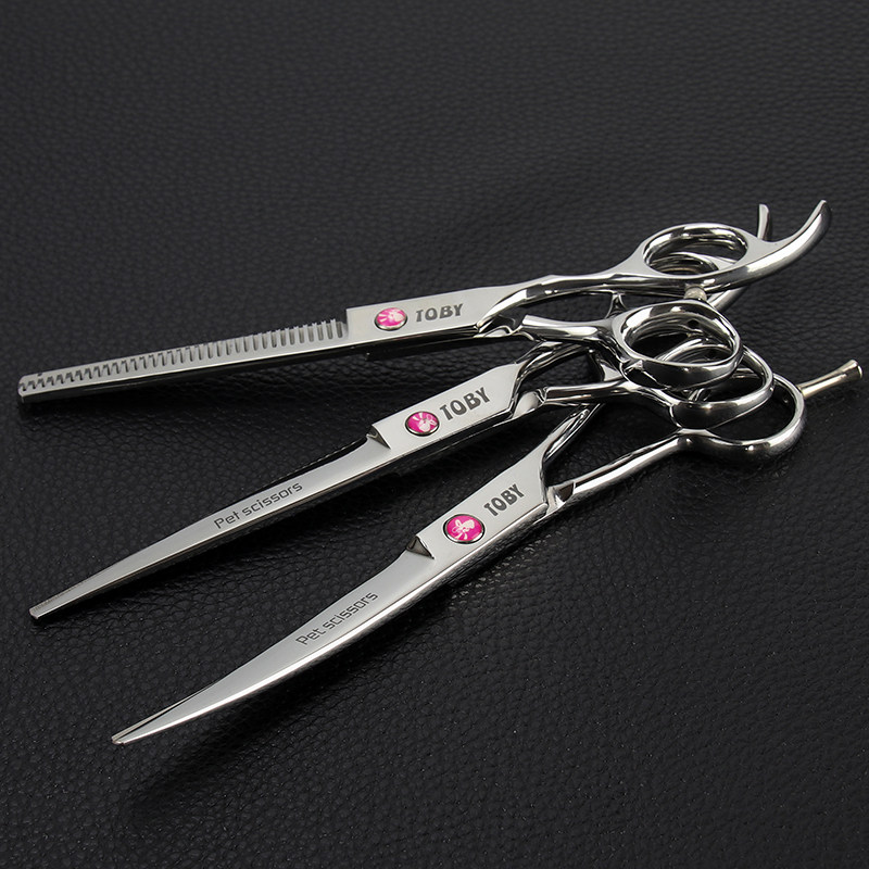 TOBY宠物美容剪刀狗狗专业修毛剪子7.5寸8英寸双尾弯翘剪直剪牙剪