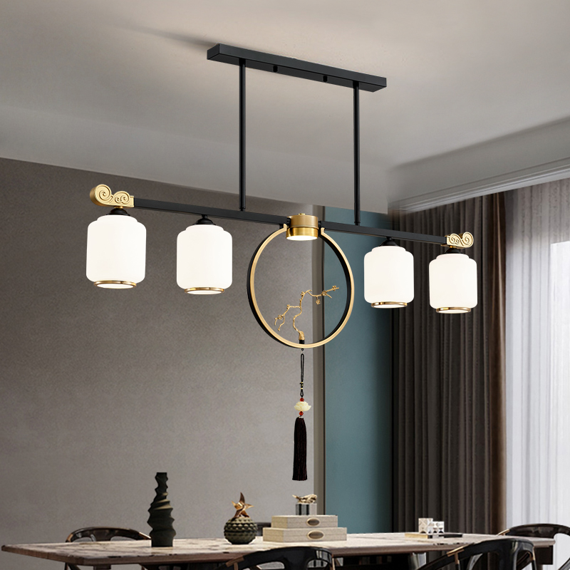 新中式餐厅吊灯长条形中国风茶室吊灯禅意吧台灯具简约创意饭店灯