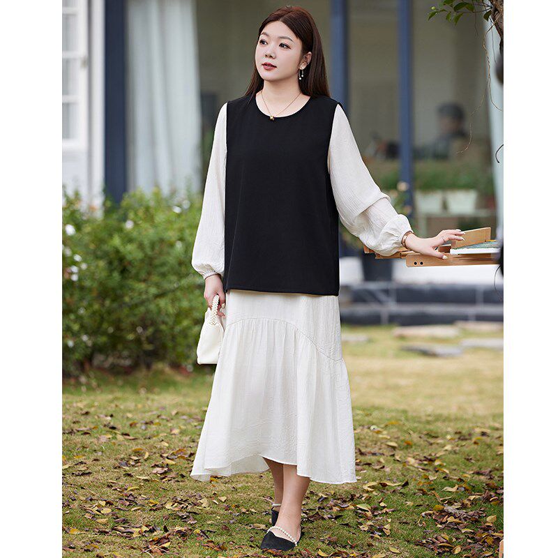 秋装新款设计法式V领宽松大码长袖连衣裙女开叉西装马甲两件套装,女装/女士精品,大码套装,淘宝优惠券,粉丝福利购,淘宝优惠卷