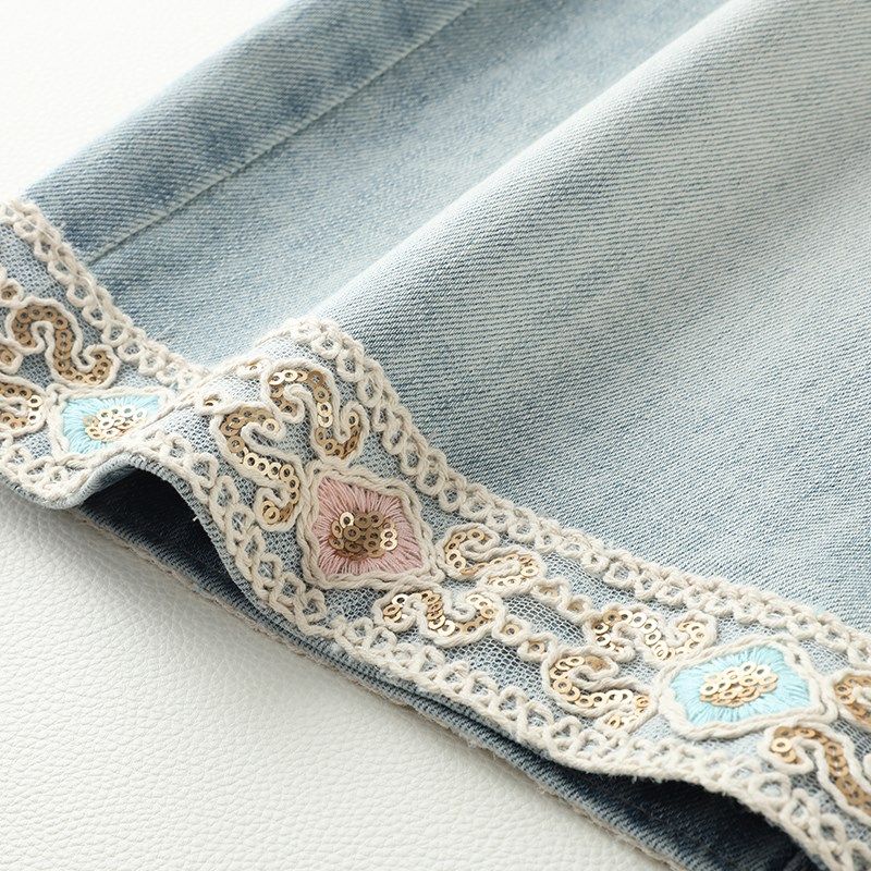 新国风牛仔半身裙女夏季薄款2024年新款高腰宽松透气花边中式短裙,女装/女士精品,大码半身裙,淘宝优惠券,粉丝福利购,淘宝优惠卷