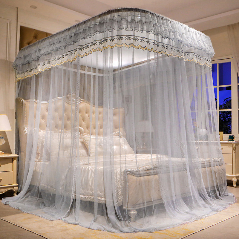 新款导轨蚊帐家用u型轨道支架公主风加密加厚1.5米床1.8m方便拆洗