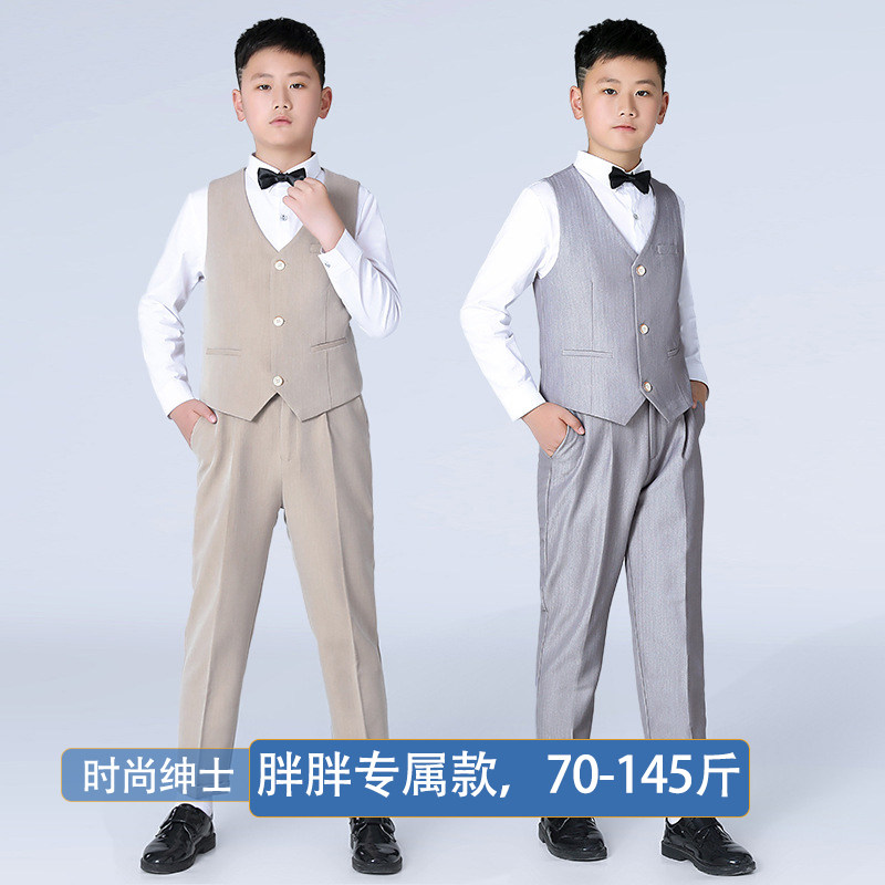 儿童礼服胖版西装白衬衫秋冬季男孩加肥西服中大童主持演出服套装