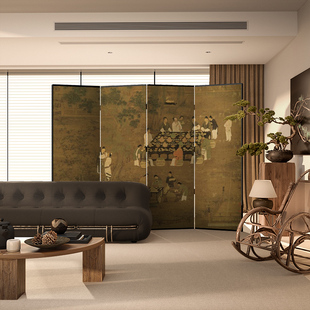 文会图》中式屏风隔断入户玄关办公室茶室背景墙折叠客厅卧室折屏