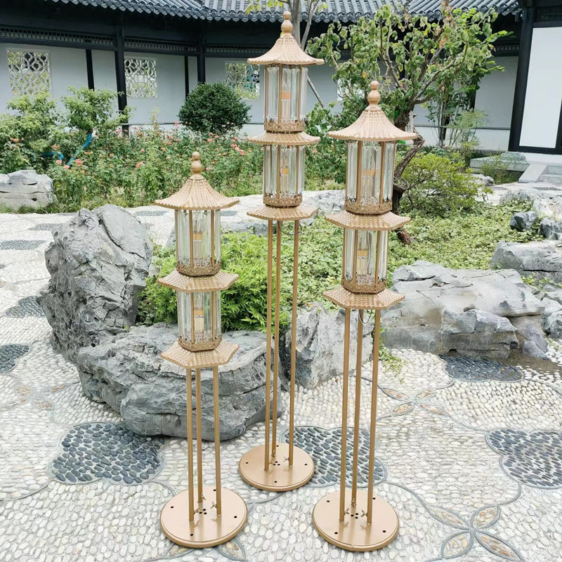 婚庆道具新中式发光凉亭三件套婚礼现场布置水晶灯汉唐风铁艺摆件