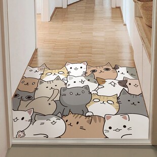 一拾一 可爱猫咪皮革入户地垫耐脏耐磨pvc玄关脚垫可裁剪门口地毯