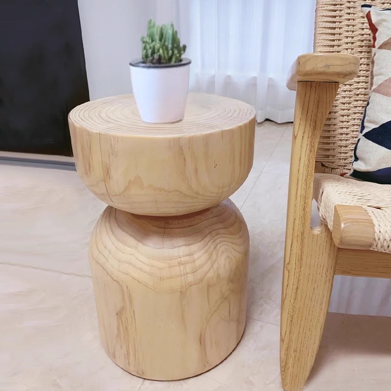 实木侘寂风墩子原木凳子北欧边几圆形摆件树墩民宿矮凳树桩床头柜