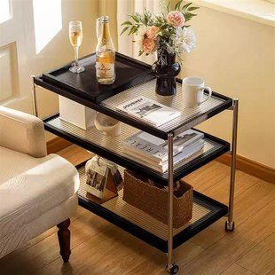 复古实木沙发边教几可移动小推车置物收纳架网红餐车玻璃床头桌柜