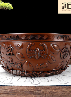 铜匠仁 紫铜聚宝盆摆件实心纯铜铜盆家用客厅存钱罐店铺开业礼品