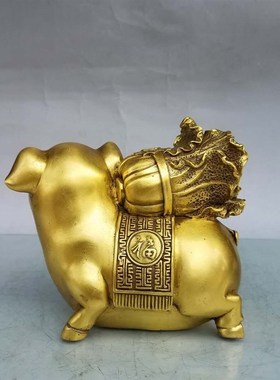 纯黄铜猪招财进宝猪摆件 西北角金钱猪福猪居家工艺品摆设