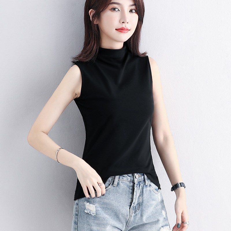 白色半高领背心女内搭打底衫外穿无袖t恤春秋新款针织棉气质上衣,女装/女士精品,背心吊带,淘宝优惠券,粉丝福利购,淘宝优惠卷