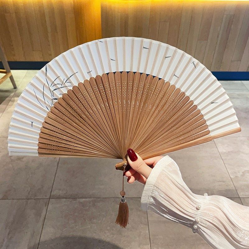 古风扇子白色折扇国风折叠扇配汉服旗袍纳凉扇日式便携新中式竹扇