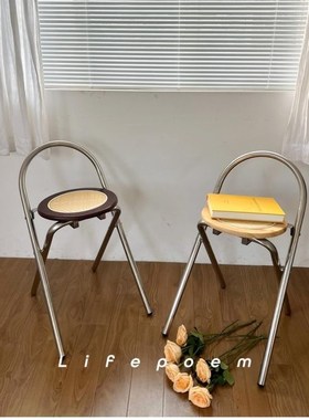 折叠椅子中古编藤侘寂风小户型中靠背椅简约网红拍照阳台休闲桌椅