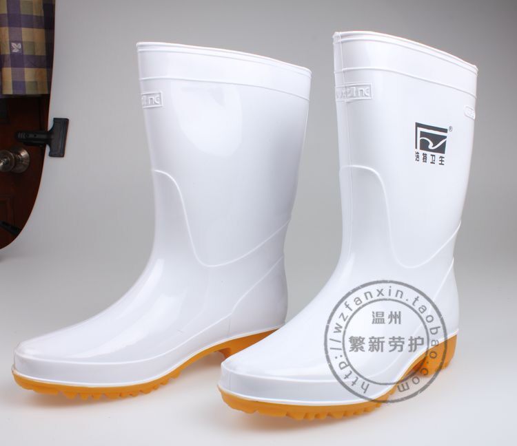浩特牌强力耐油白色雨鞋 食品卫生男女靴 医院工厂中统中筒水鞋