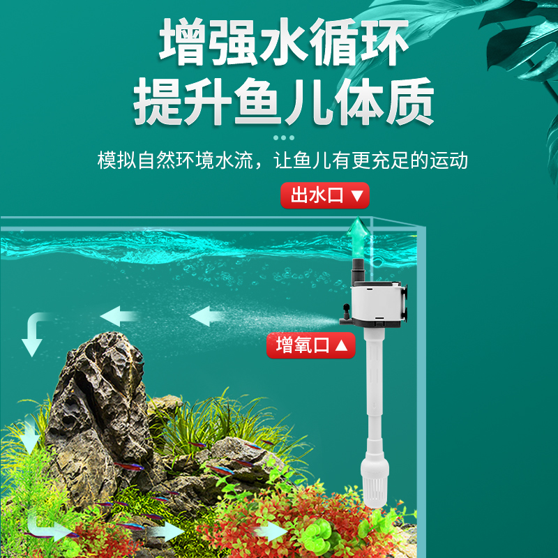鱼缸水泵三合一过滤器循环泵潜水泵抽水泵水族箱上过滤增氧超静音