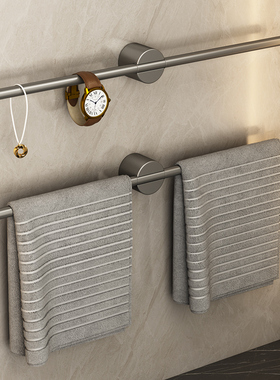 卫生间毛巾架免打孔挂毛巾杆极简轻奢F网红枪灰色单杆浴室置物架