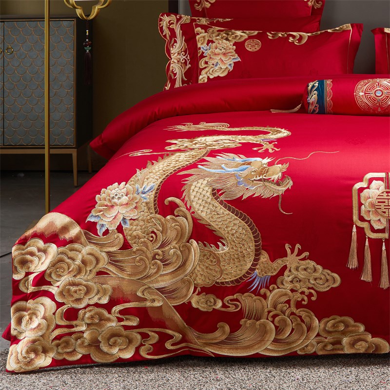 正品结婚四e件套婚庆纯棉100全棉床单被套大红色喜被新婚嫁房