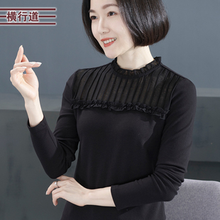 2024新款秋季半高领打底衫修身大码雪纺上衣中年妈妈长袖T恤女装