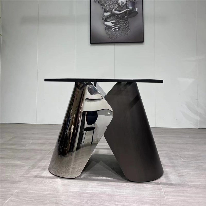 餐桌支架大理石餐桌脚架子奢w石桌子支撑架不锈钢镂空拼色桌子脚