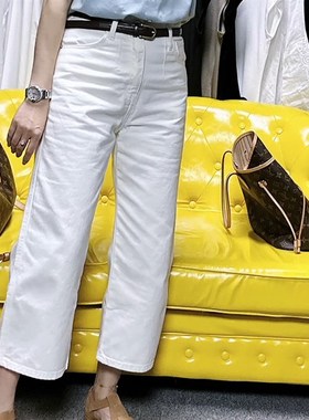 白色牛仔阔腿裤女夏季新款高腰显瘦宽松休闲百搭净版直筒九分裤