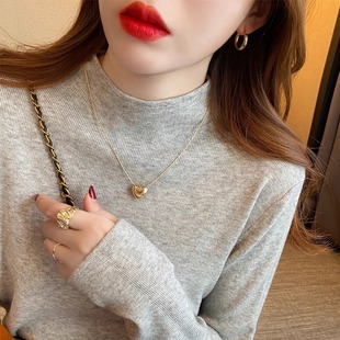 灰色半高领打底衫女秋冬内搭不起D球毛衣修身显瘦长袖针织衫上衣