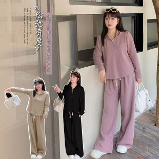 2024微胖大码韩版休闲气质套装秋款大码连帽长袖卫衣两件套女显瘦