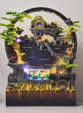 中式水幕墙假山流水喷泉循环水鱼池招财摆件公司大堂前台水景装饰