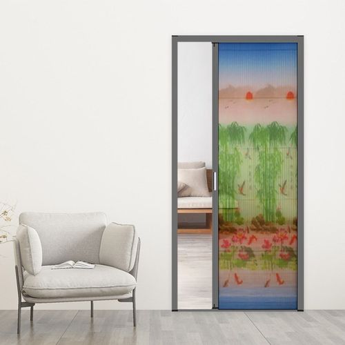 折叠纱门伸缩推拉式隐形纱窗门自装铝合金边框通风防蚊门窗帘家用