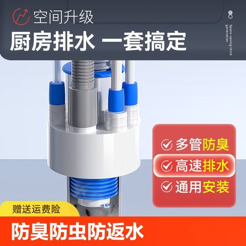 厨房下水管排水管道三通水槽洗菜盆净I水器防返臭分水器接头通用
