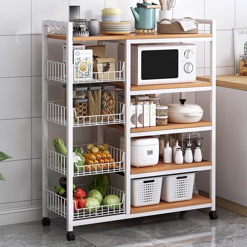 家用置物架厨房落地多层可移动果蔬F菜篮子收纳碗碟小推车储物架
