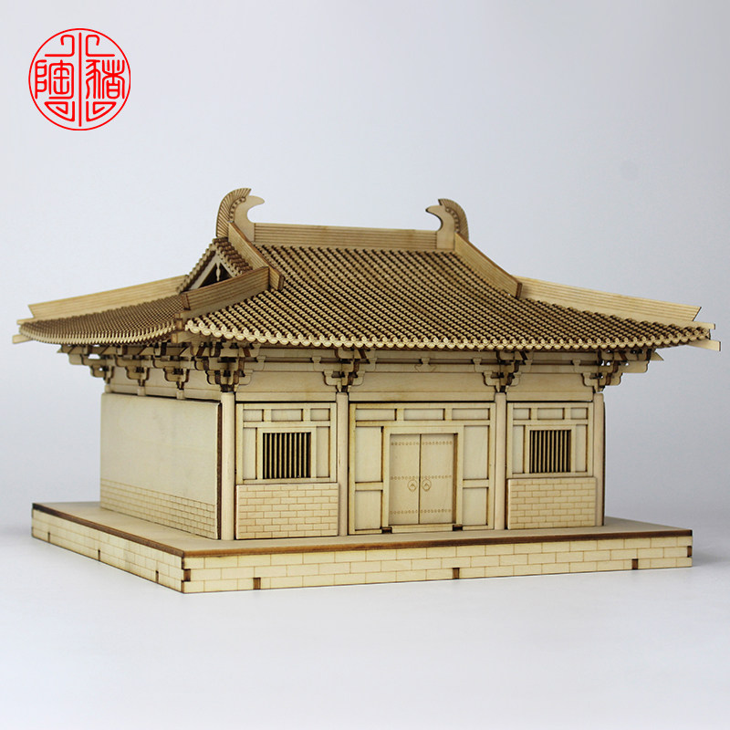南禅寺大殿唐代建筑微缩模型立体斗拱榫卯拼装教学木质工艺品摆饰